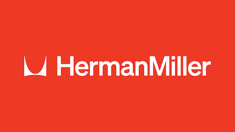 A red background with Herman Miller's 2024 logo and wordmark in white.