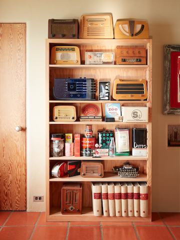 Steve Cabella's large cabinet housing vintage radios designed by Charles Eames.